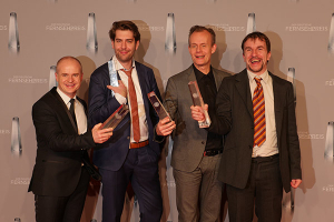 „Beste Comedy / Kabarett“ für „Die Anstalt“: Stephan Denzer (ZDF), Claus von Wagner, Max Uthoff, Dr. Dietrich Krauß